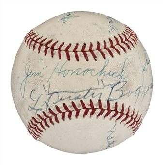 1960 World Series Game Used and Umpire Signed Baseball Incl Nester Chylak (JSA)
